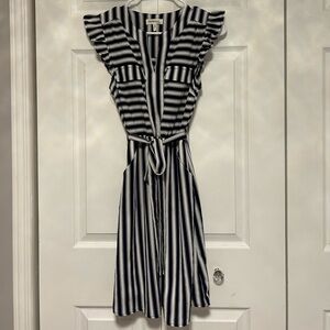 Monteau Navy and White Striped Midi Dress